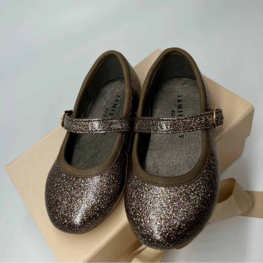 Jamie Kay Ballet Flat Shoes in Bronze Glitter, Size 5.5